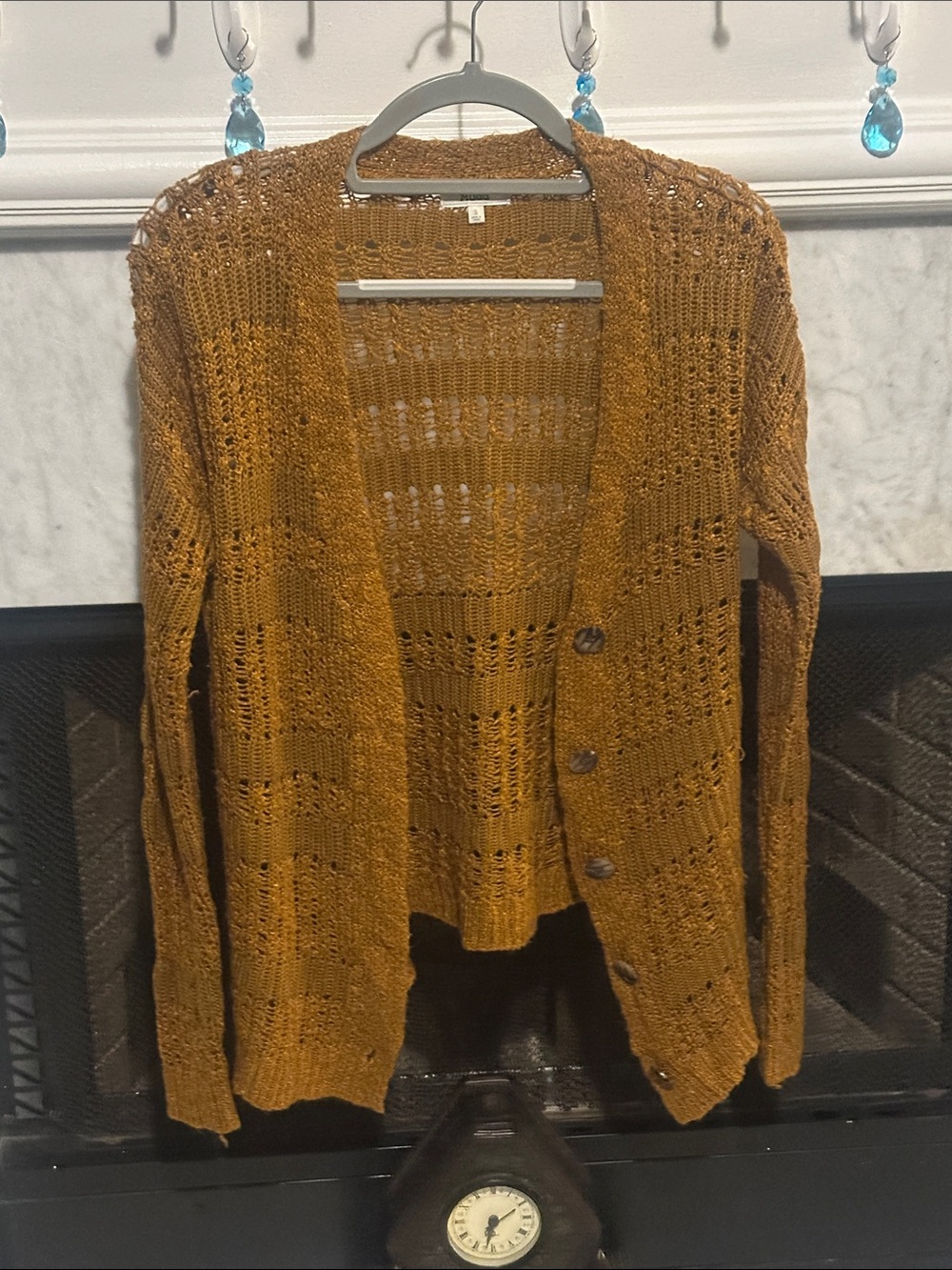 Mudd Open Weave Button-Front Cardigan in Mustard